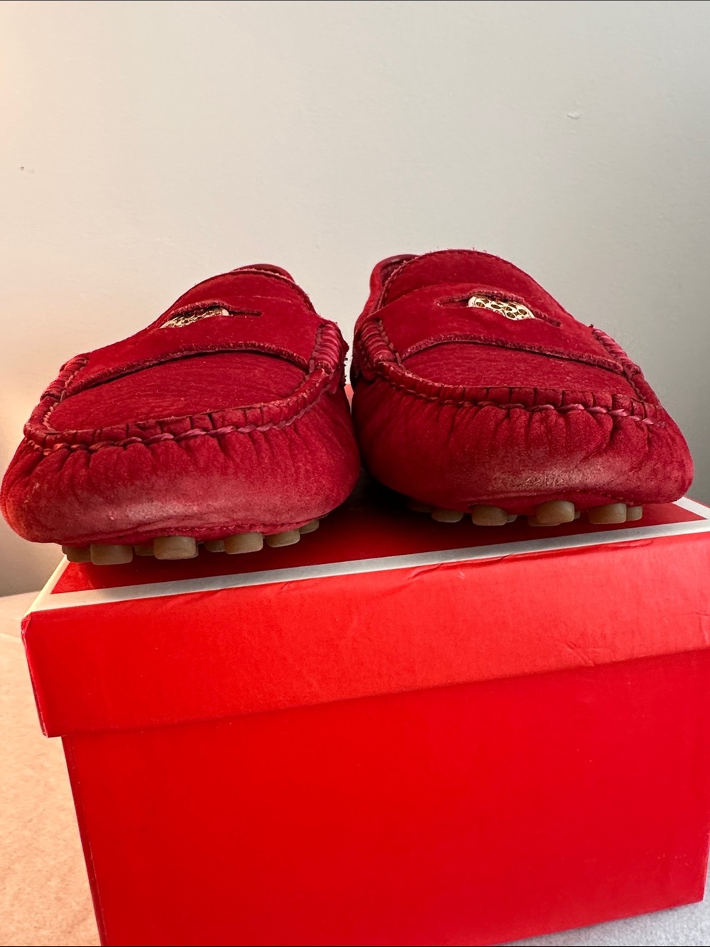 Coach Red Nubuck Driving Loafers with Decorative Bit - Picture 6 of 7